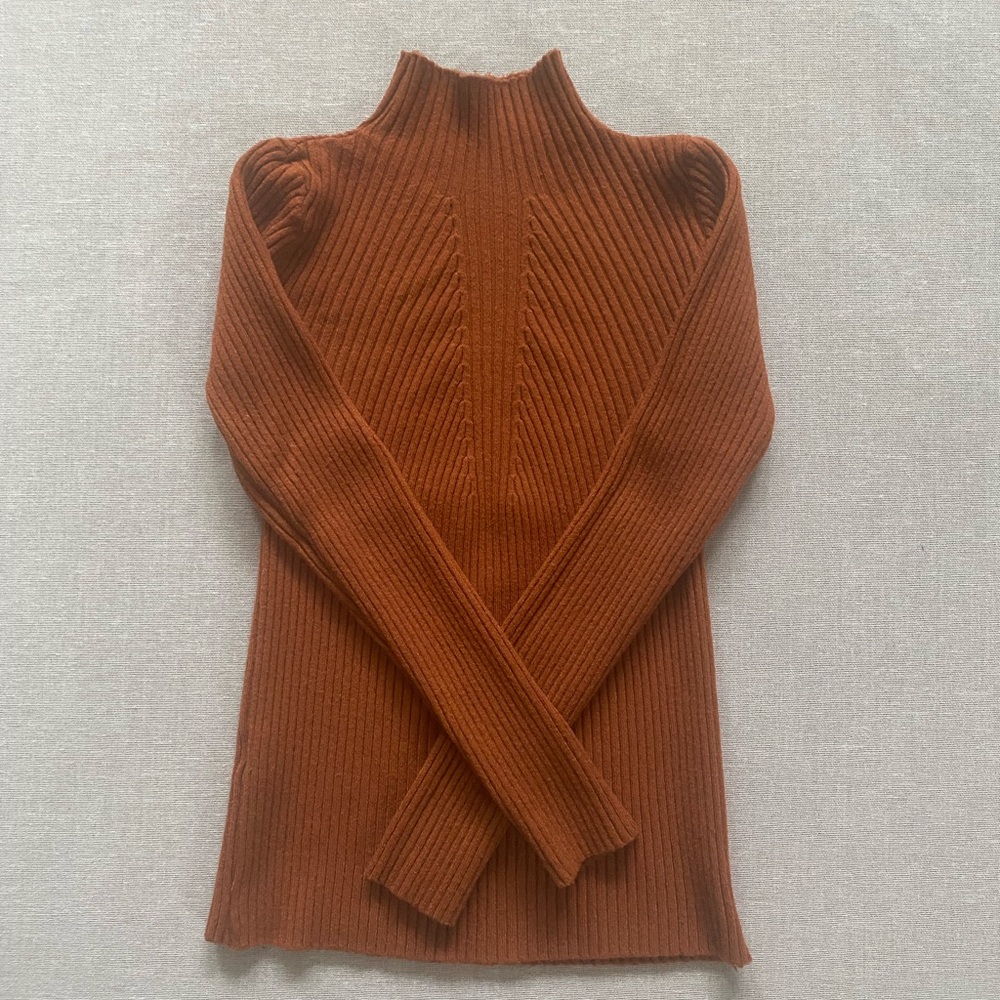 Burnt orange ribbed knit mock neck  sweater.